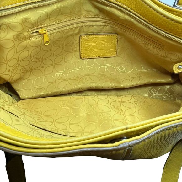 Fossil Satchel Handbag ZB9961 Womens Mustard Yellow Leather  Fossil Satchel Handbag ZB9961 Womens Mustard Yellow Leather Inner Pockets Casual